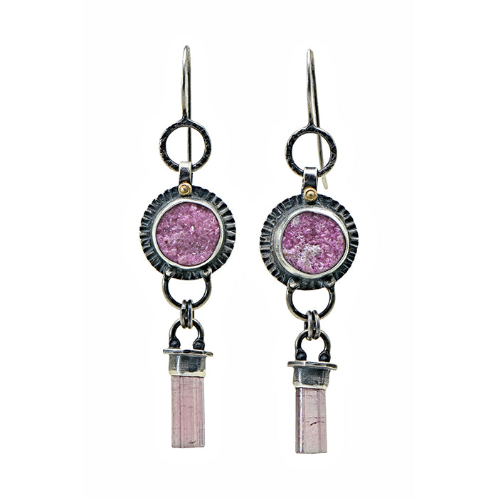 Cobalto Calcite and Tourmaline Earrings - Sterling Silver + 18k Gold Accents
