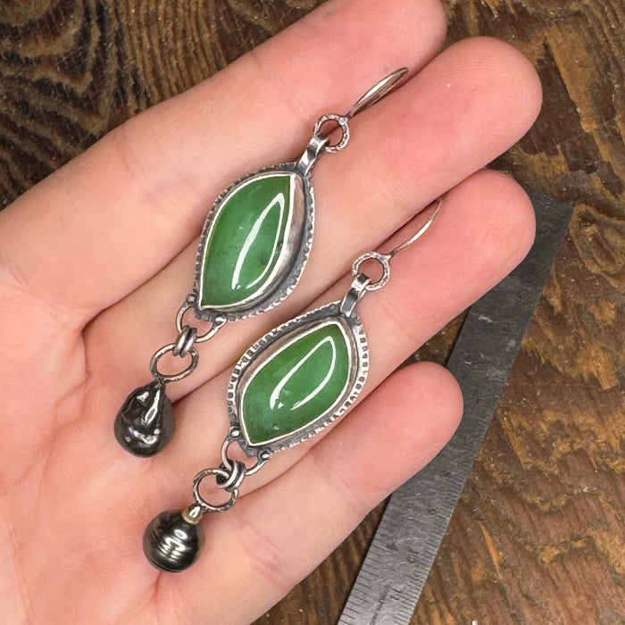 Chrysoprase & Tahitian Pearl Drop Earrings