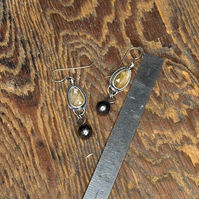 Caramel Sapphire & Tahitian Pearl Drop Earrings
