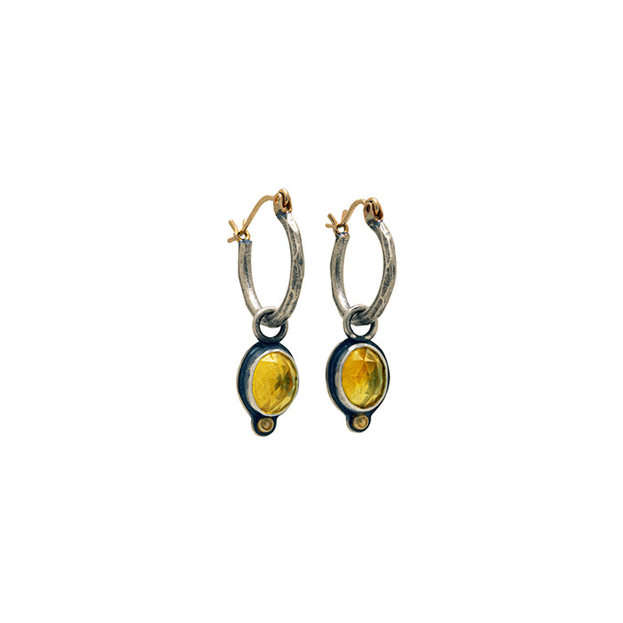 Rose cut citrine hoop earrings in silver and gold