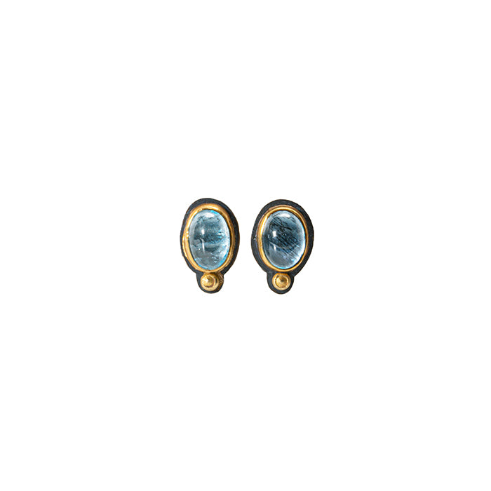 aquamarine post earrings in sterling and gold