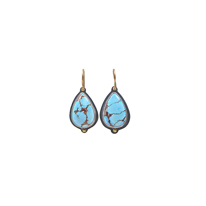 Golden Hill Turquoise Earrings -  Sterling Silver + 18k Gold