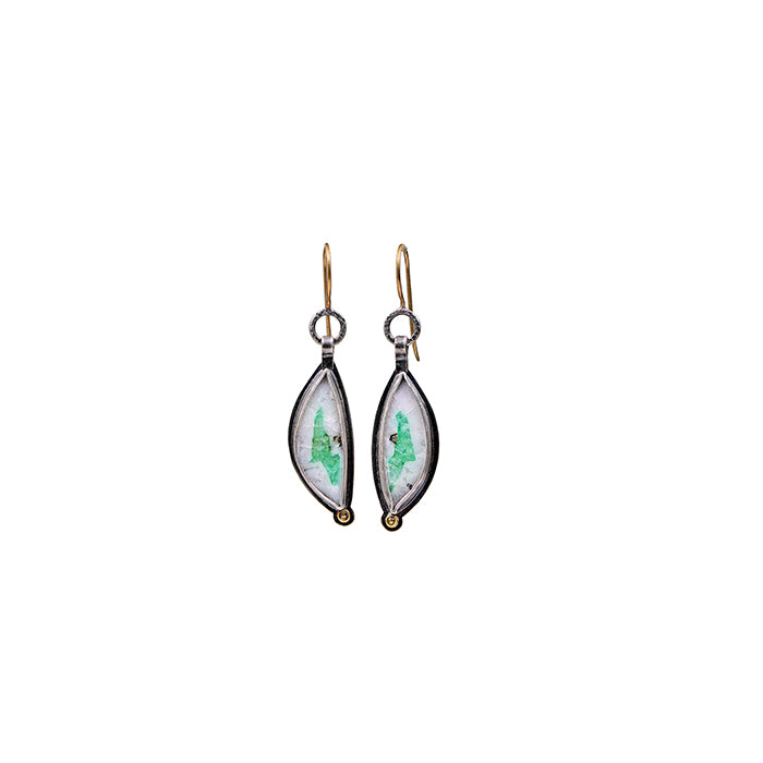 Emerald in Matrix Earrings with 18k Gold - sterling silver