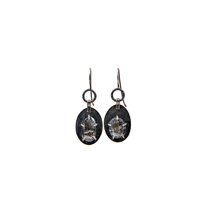 Rose-Cut Aquamarine Earrings in Oxidized Silver