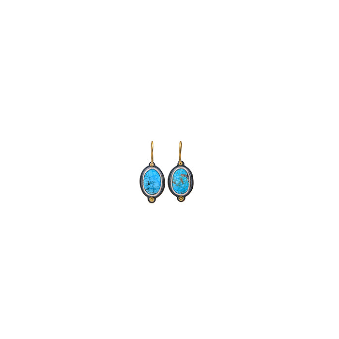 Kingman Turquoise Earrings with 18k Gold Accents - Sterling Silver