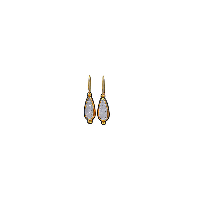 Salt & Pepper Druzy Earrings - Sterling Silver + 22k Gold + 18k Gold