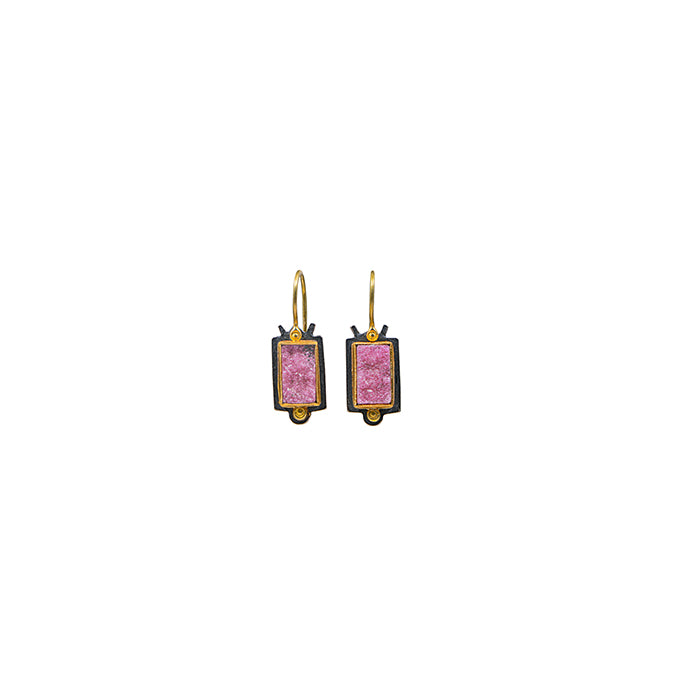 Cobalto Calcite Druzy Dangle Earrings - Sterling Silver + 18k + 22k gold