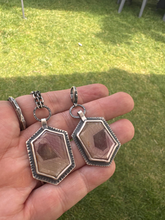 Sterling Silver Creamy Pink Hexagonal Sapphire Necklace