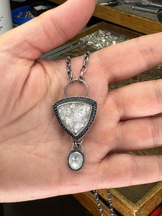 Quartz Druzy & Moonstone Necklace - Sterling Silver