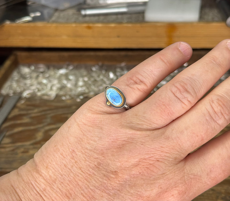 Petite Golden Hill Turquoise Ring - Sterling + 22k Gold - Size 6