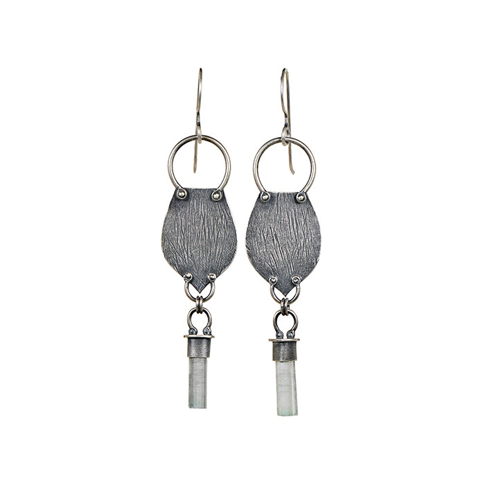 Gray Tourmaline Shield Earrings