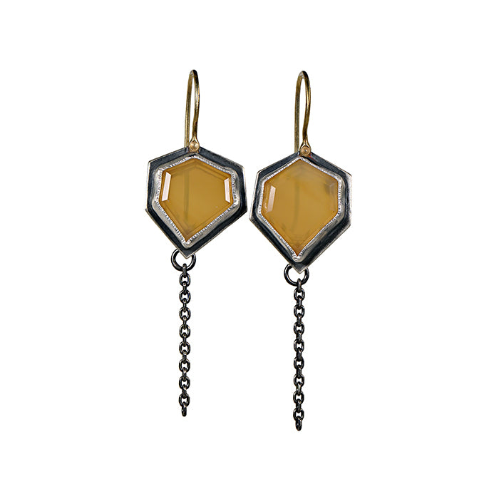 Golden Opal Portrait-Cut Chain Earrings
