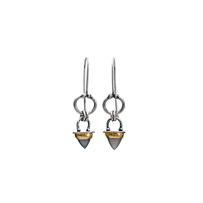 Gray Moonstone Keum Boo Earrings - Sterling Silver + 24k Gold Leaf