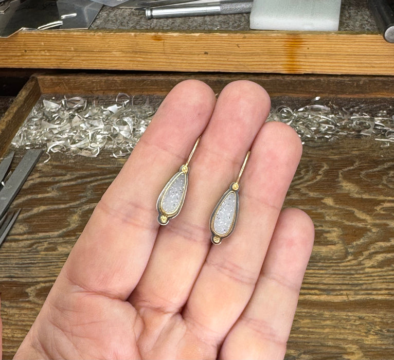 Salt & Pepper Druzy Earrings - Sterling Silver + 22k Gold + 18k Gold
