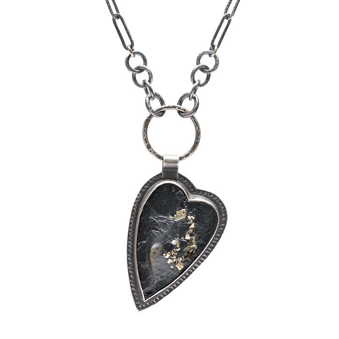 Pyrite in Schiste Heart Necklace