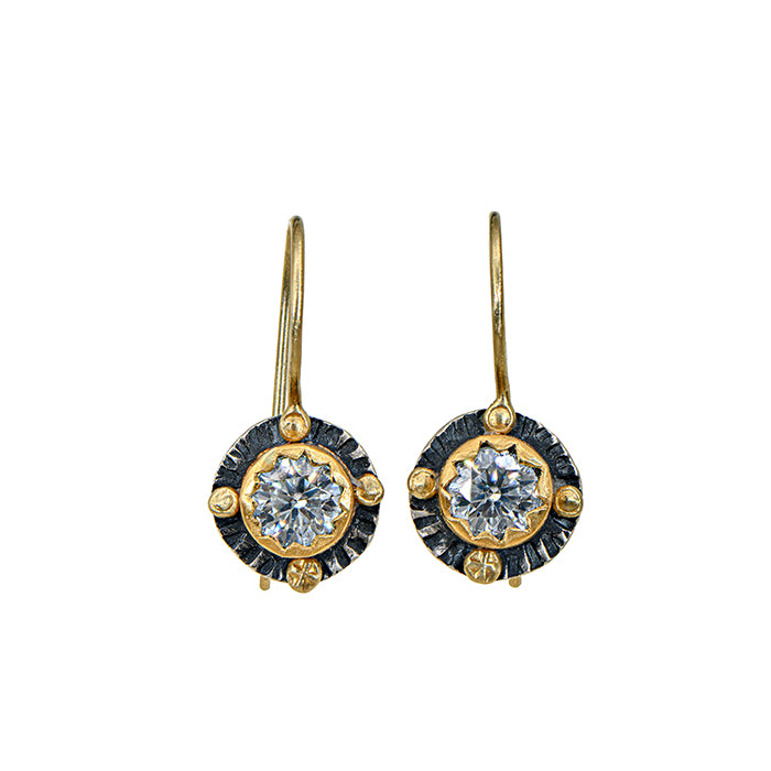 Diamond Earrings 1/2 carat each - Lab Grown Diamonds 1ctw - Sterling Silver + 22k Gold + 18k Gold