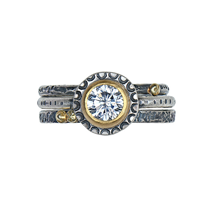 Diamond Stacking Rings 3/4 carat - Lab Grown Diamond - Sterling Silver + 22k Gold + 18k Gold - size 8