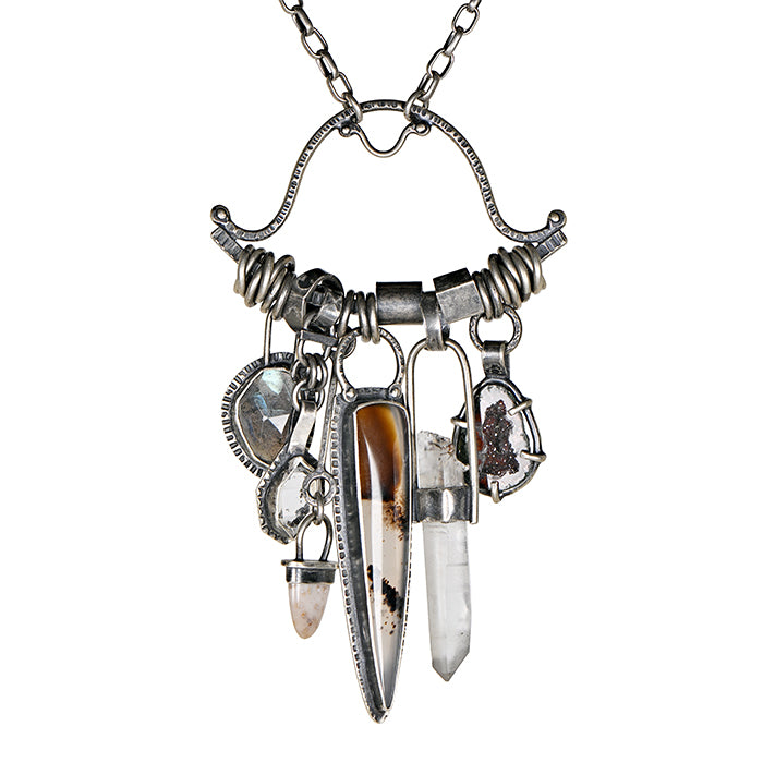 Labradorite, Herkimer Diamond & Montana Agate Fringe Necklace