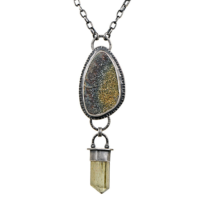 Rainbow Druzy & Yellow Apatite Industrial Statement Necklace