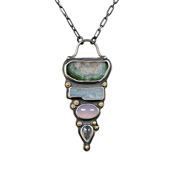 Watermelon Tourmaline, Aquamarine & Labradorite Totem Necklace