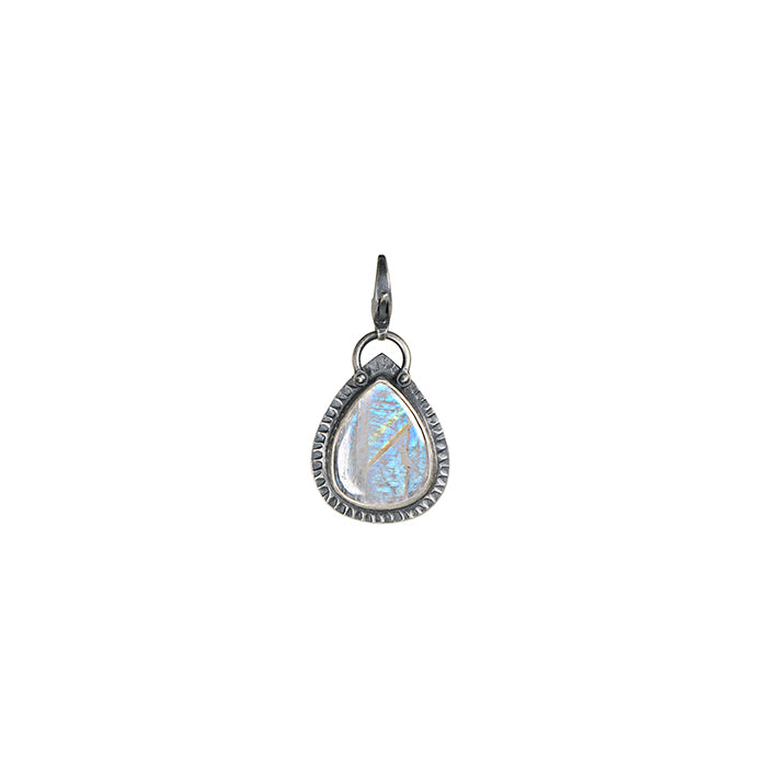 Blue Flash Moonstone Pear Charm