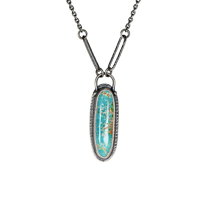 Long Oval Sonoran Turquoise Silver Necklace