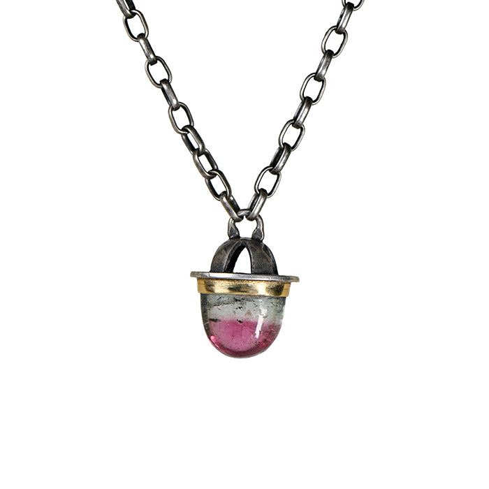 Pink & Blue Tourmaline Mixed-Metal Necklace