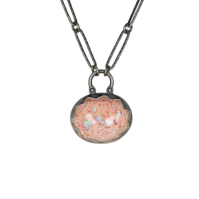 Mexican Opal Serrated-Bezel Silver Necklace