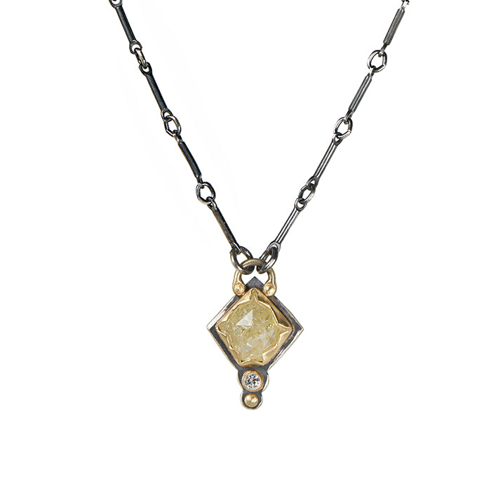 Pale Yellow Rose-Cut Diamond Mixed-Metal Necklace