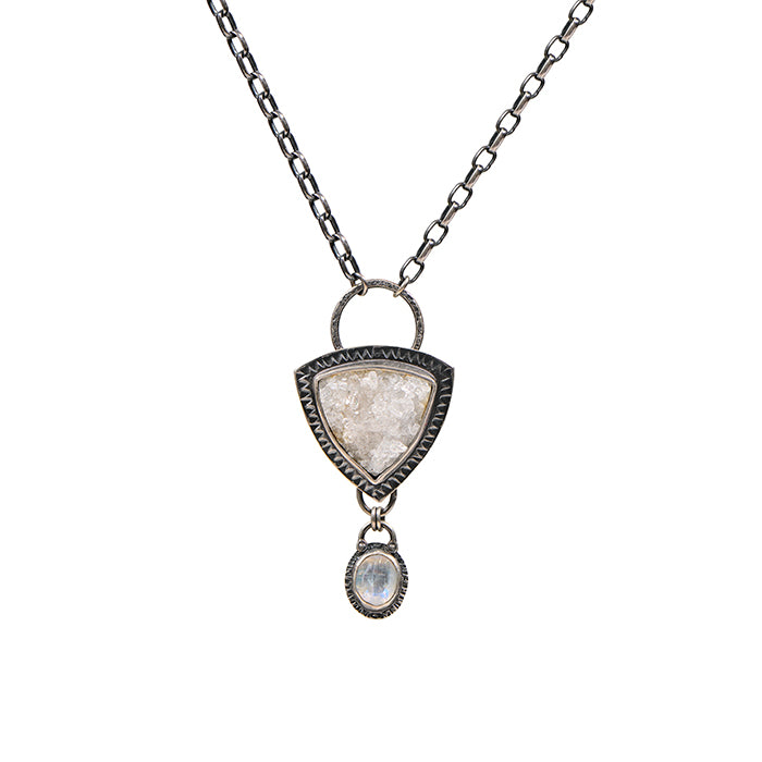 Quartz Druzy & Moonstone Necklace - Sterling Silver