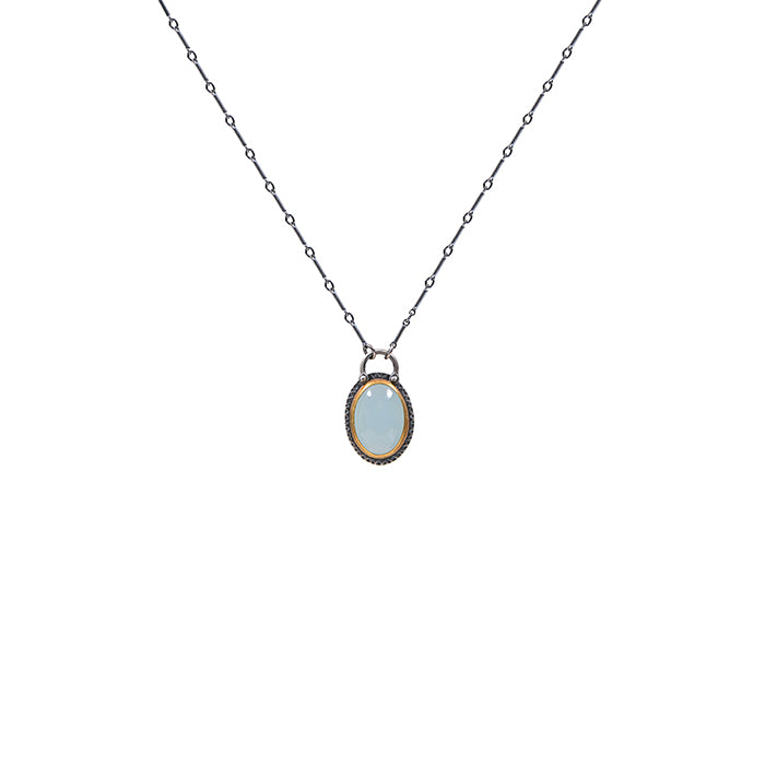 Silky Aquamarine Necklace - Sterling Silver + 22k Gold