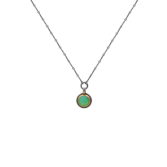 Australian Chrysoprase Necklace - Sterling Silver + 22k Gold