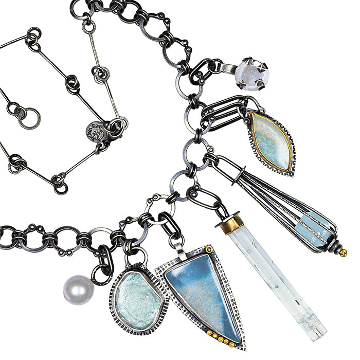 Rustic Luxe Fringe Necklace with Aquamarine, Geode & Gilalite