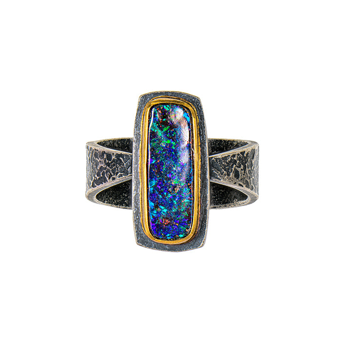 Boulder Opal Ring - Sterling + 22k Gold - Size 6.5