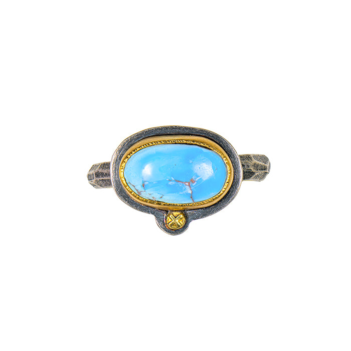 Petite Golden Hill Turquoise Ring - Sterling + 22k Gold - Size 6