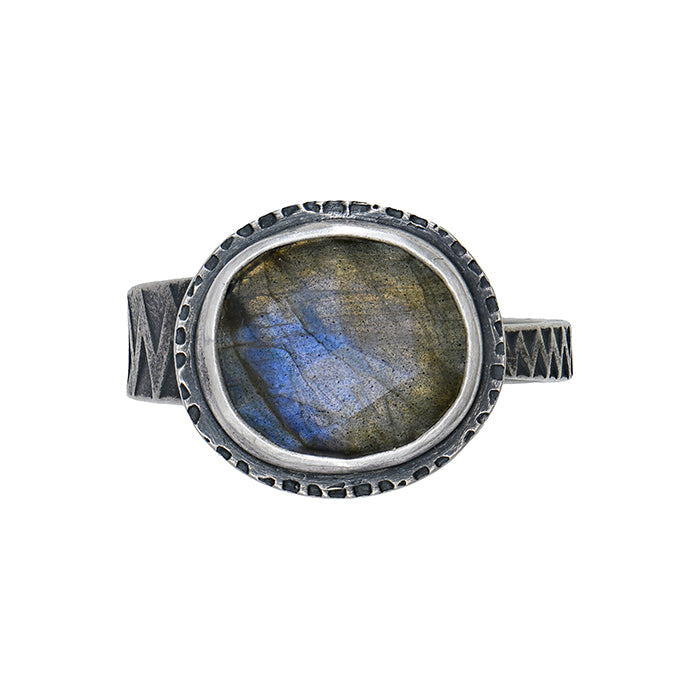 Rose-Cut Labradorite Ring - size 9.5