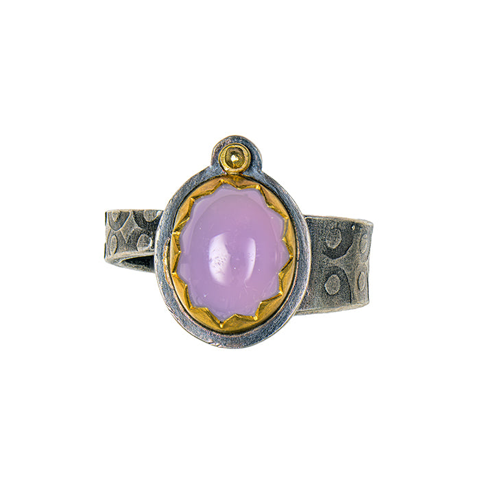 Holley Chalcedony Ring with 22k Gold Bezel - Sterling Silver - Size 8.25
