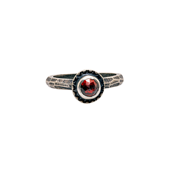 Rose cut garnet ring in sterling silver