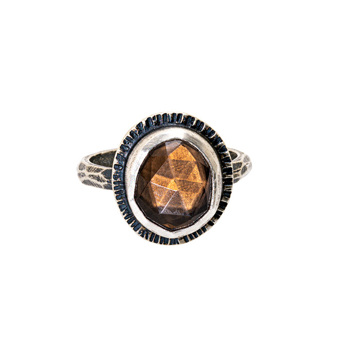 Rose cut smoky quartz ring in sterling