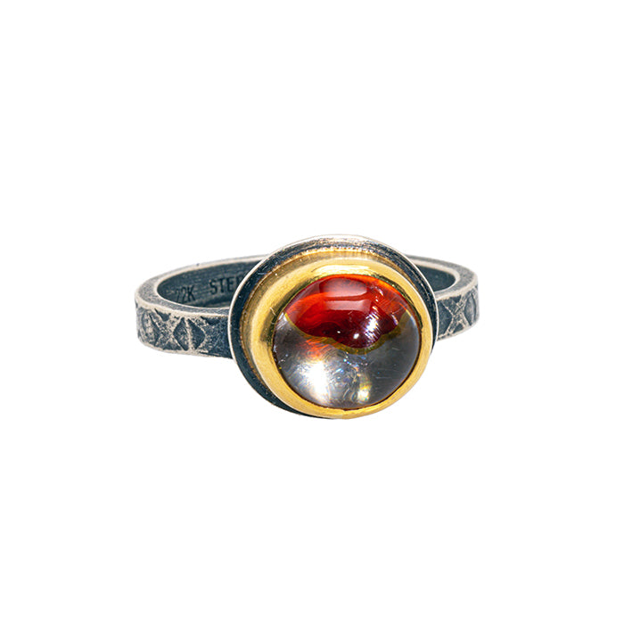 Quartz ring with iron oxides in sterling and 22k gold