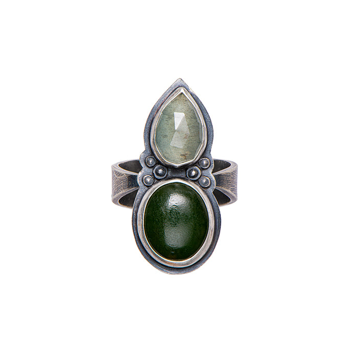 Statement Ring with Aquamarine and Montana Jade - size 8