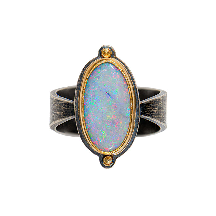 Mintabie Opal Ring - Sterling Silver + 22k Gold - Sizing Info In Description