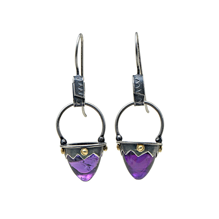 Amethyst Earrings - Sterling Silver + 18k Gold