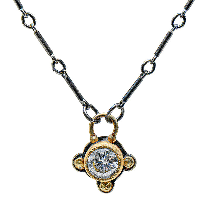 Diamond Necklace - 1/2 carat Lab Grown Diamond - Sterling Silver + 22k Gold + 18k Gold