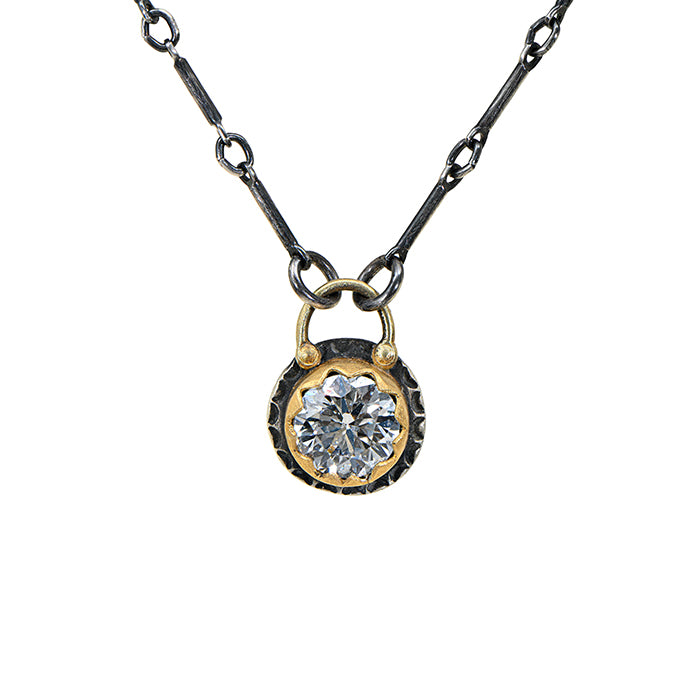 Diamond Necklace 1 carat - Lab Grown Diamond - Sterling Silver + 22k Gold + 18k Gold