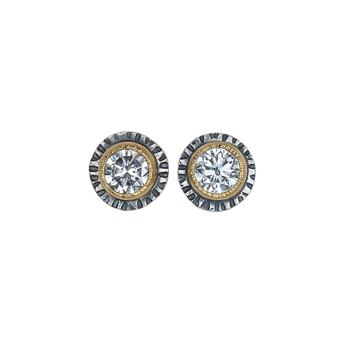 Diamond Stud Earrings 3/4 carat - Lab Grown Diamonds 1.5ctw - Sterling Silver + 22k Gold
