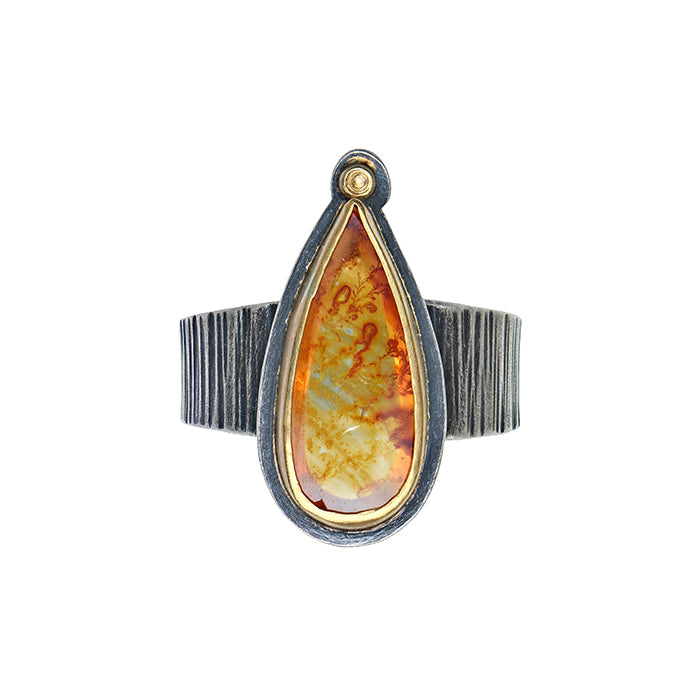 Crystal Quartz Ring With Iron Oxides - Sterling Silver + 22k Gold