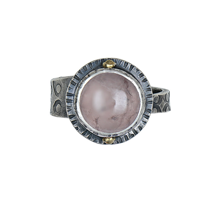 Rose Quartz Ring - Sterling Silver + 18k Gold Accents