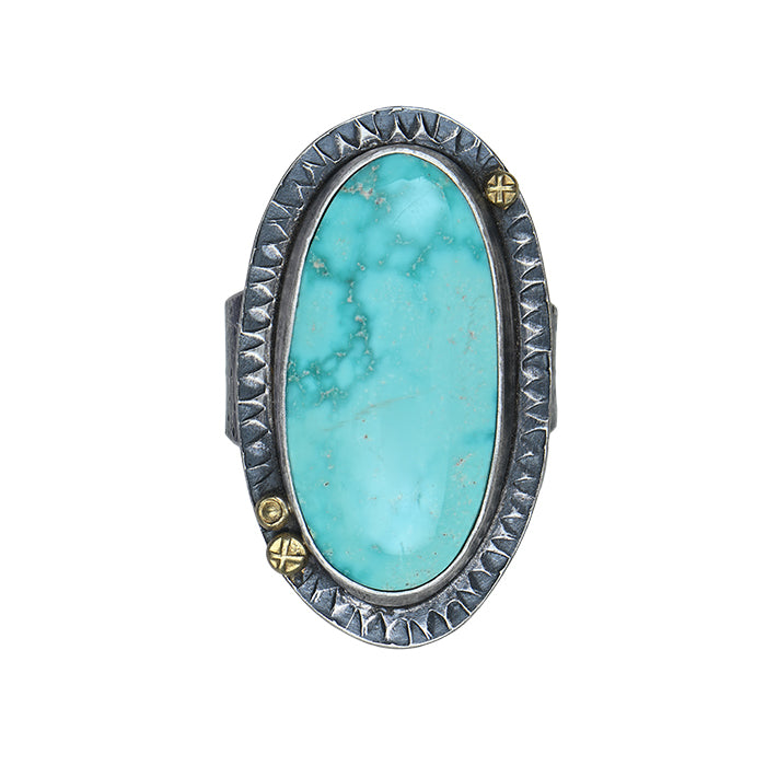 Sonora Turquoise Statement Ring - Sterling Silver + 18k Gold Accents - size 9.5