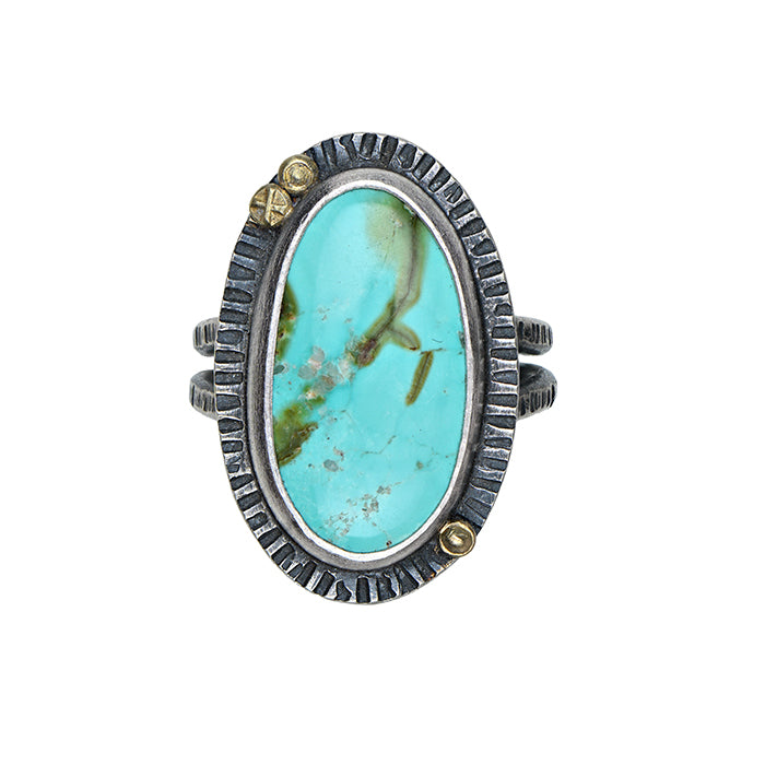 Sonora Turquoise Statement Ring - Sterling Silver + 18k Gold Accents - size 6.5